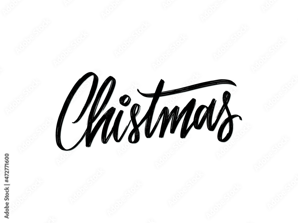 Christmas. Hand written lettering isolated on white background.Vector template for poster, social network, banner, cards.