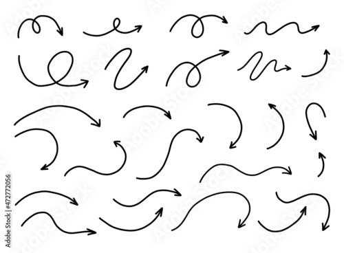 Hand drawn arrows set. Vector line doodles isolated on white.
