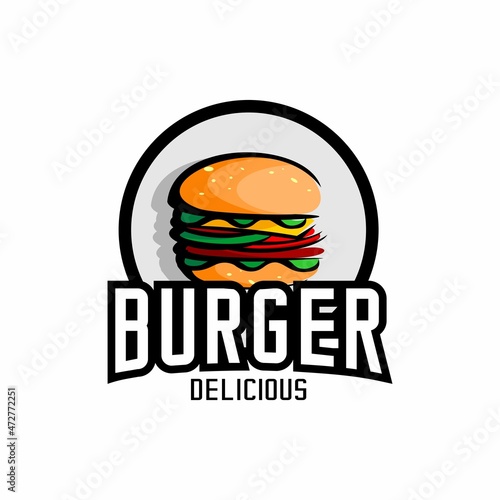 burger logo vector, restaurant logo illustration design, brand, label, template