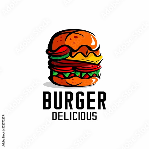 burger logo vector, restaurant logo illustration design, brand, label, template