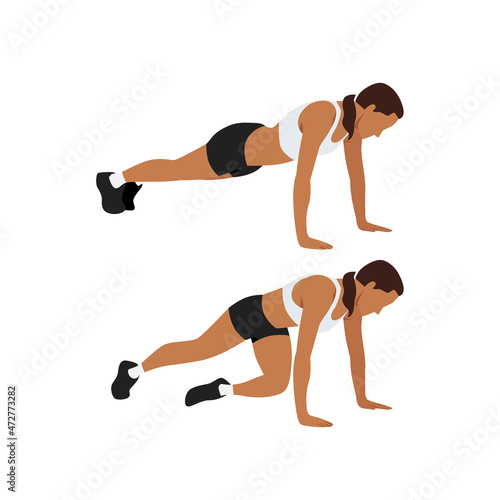 Woman doing Cross body mountain climbers exercise. Flat vector illustration isolated on white background