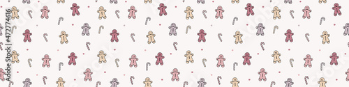 Fototapeta Naklejka Na Ścianę i Meble -  Christmas background with cookies and candies. Xmas seamless wallpaper. Banner. Vector