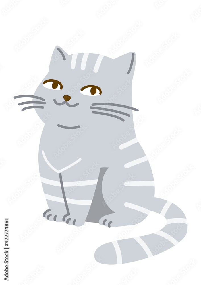 Cute cartoon cat isolated on white
