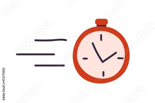 Stopwatch counting time. Stop watch with button icon. Timer with arrows. Alarm clock ringing. Countdown concept. Colored flat vector illustration isolated on white background