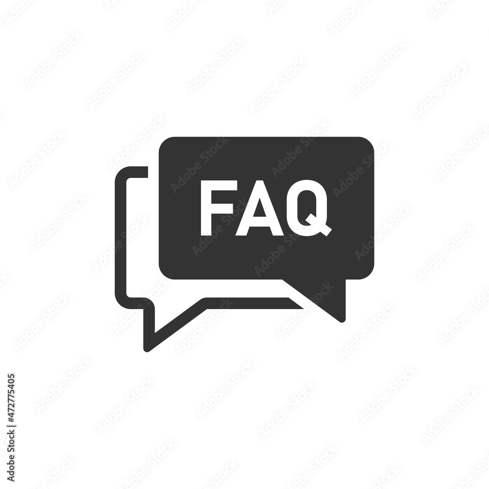 Naklejka premium Faq speech bubble icon in flat style. Question vector illustration on white isolated background. Communication sign business concept.
