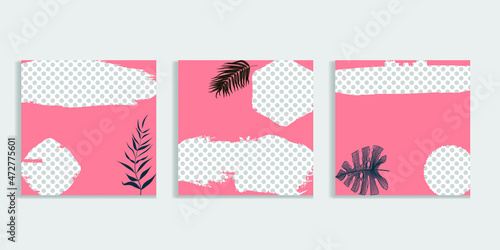 Social media covers with simple design elements . grunge style . Leaves . Post frame stories templates.  Layout for promotion .Media banner .Vector