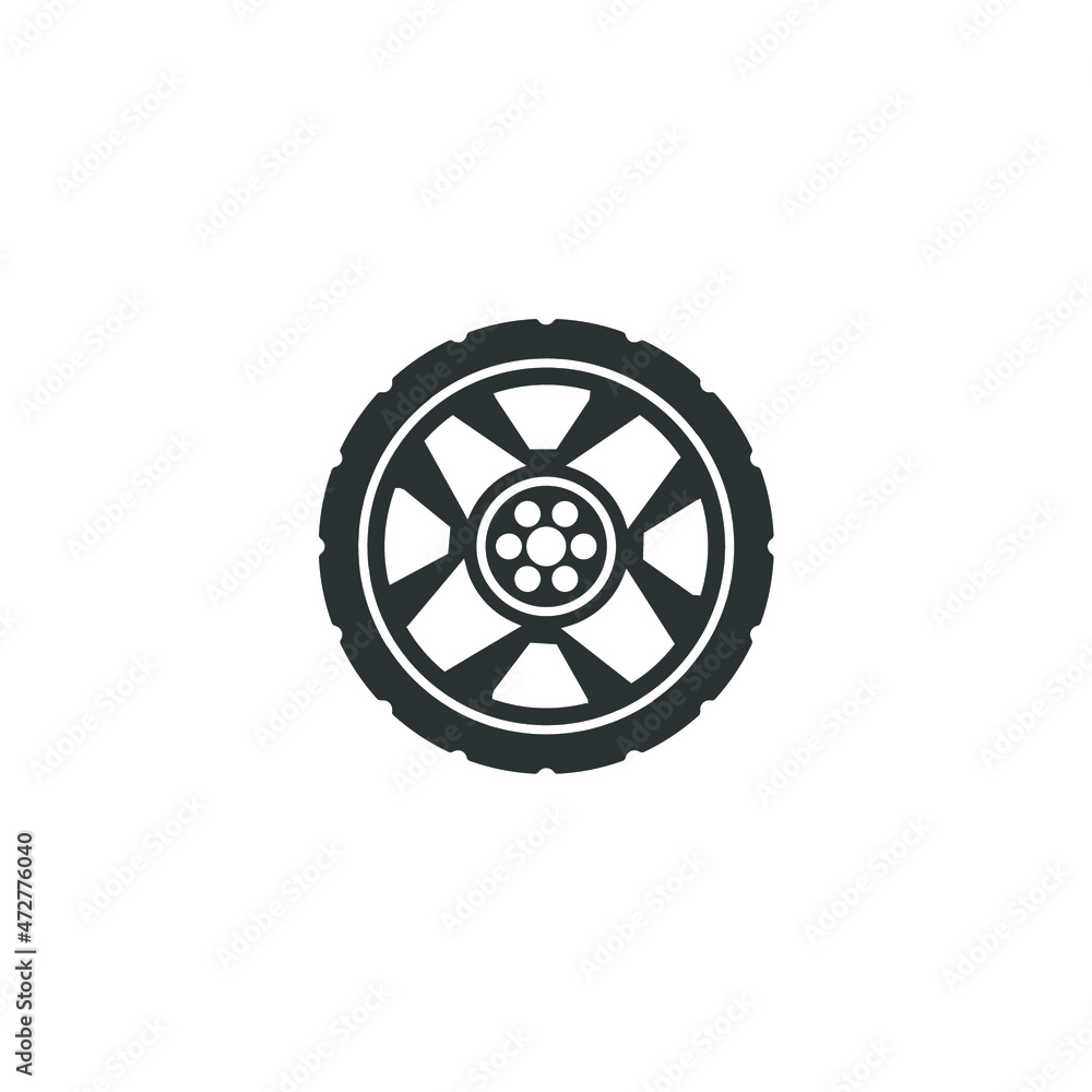 Vector sign of the Car wheels symbol is isolated on a white background. Car wheels icon color editable.