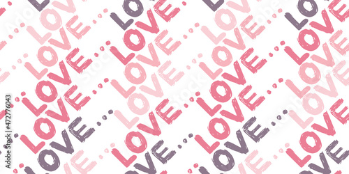 Seamless pattern with the word love in bright colors. calligraphy of the word love in grunge style. Lettering isolated on white background
