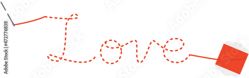 赤い糸のLOVE型の刺繍