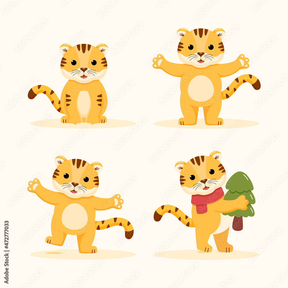 Hand drawn flat tiger cartoon collection Hand drawn flat tiger cartoon collection