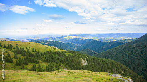 Nature mountain landscape, green forest and hill, Blue sky with clouds, summer daylight, Kopaonik mountain. Serbia. © mitarart