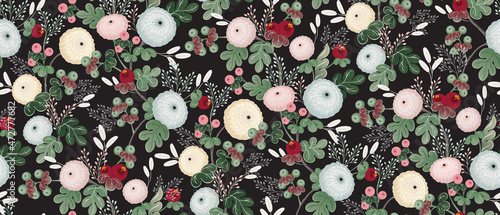 Vector illustration of seamless floral pattern in winter for Wedding, anniversary, birthday and party. Design for invitation card, picture frame, poster, scrapbook