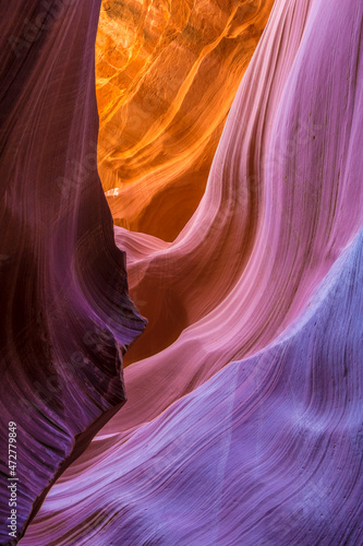 USA, Arizona. Colorful sandstone erosion of lower Antelope Canyon near Lake Powell