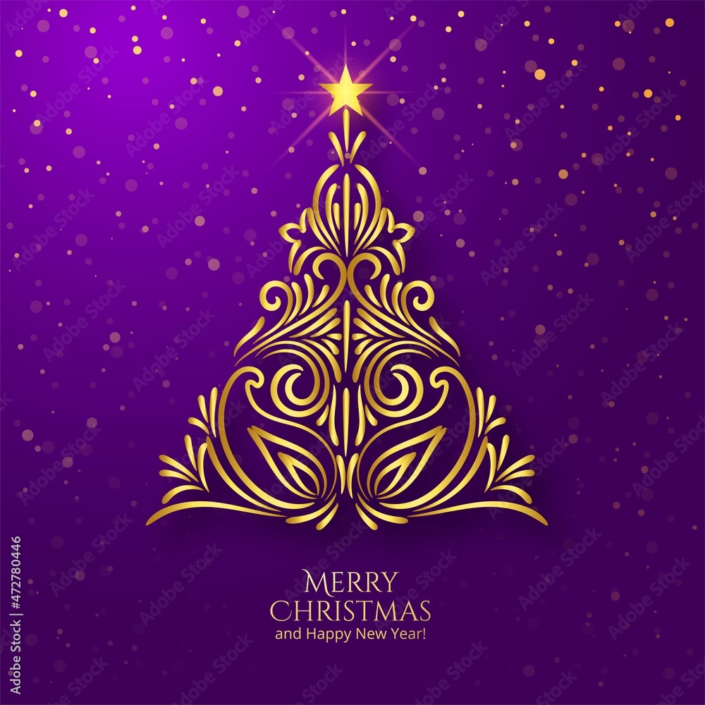 Golden floral stylish christmas tree card background Golden floral stylish christmas tree card background