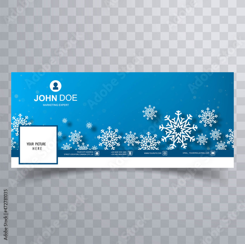 Beautiful christmas snowflakes with facebook cover blue design