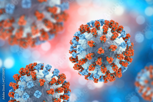 Flu virus, close-up view, 3D illustration photo