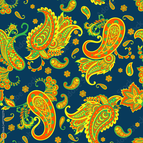 Paisley Floral oriental ethnic Pattern. Seamless Vector Ornament. Damask fabric patterns.