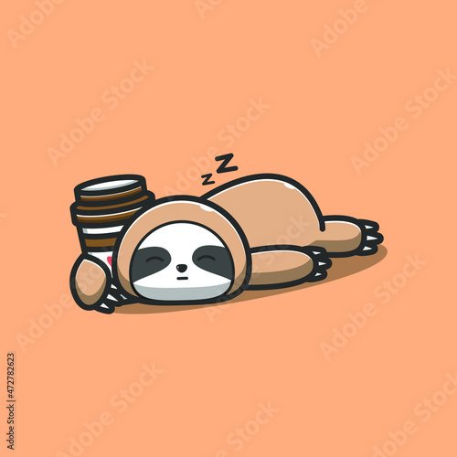 sleeping sloth hugging coffee illustration