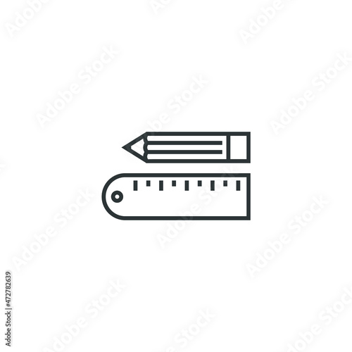 Vector sign of the Pencil and ruler symbol is isolated on a white background. Pencil and ruler icon color editable.