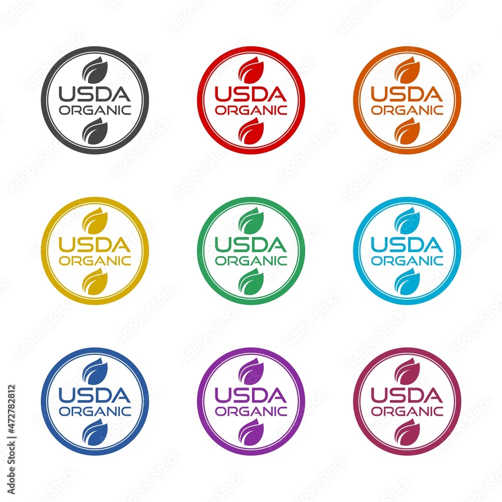 Symbol USDA for organic food icon isolated on white background, color set Symbol USDA for organic food icon isolated on white background, color set