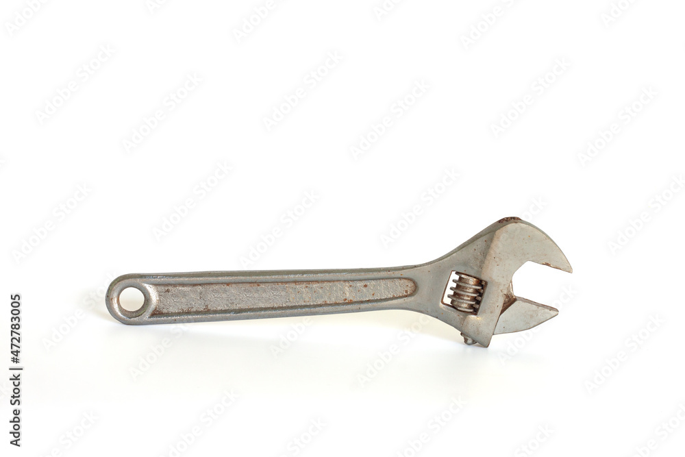 Old rusted adjustable spanner isolated on white background included clipping path. Old rusted adjustable spanner isolated on white background included clipping path.