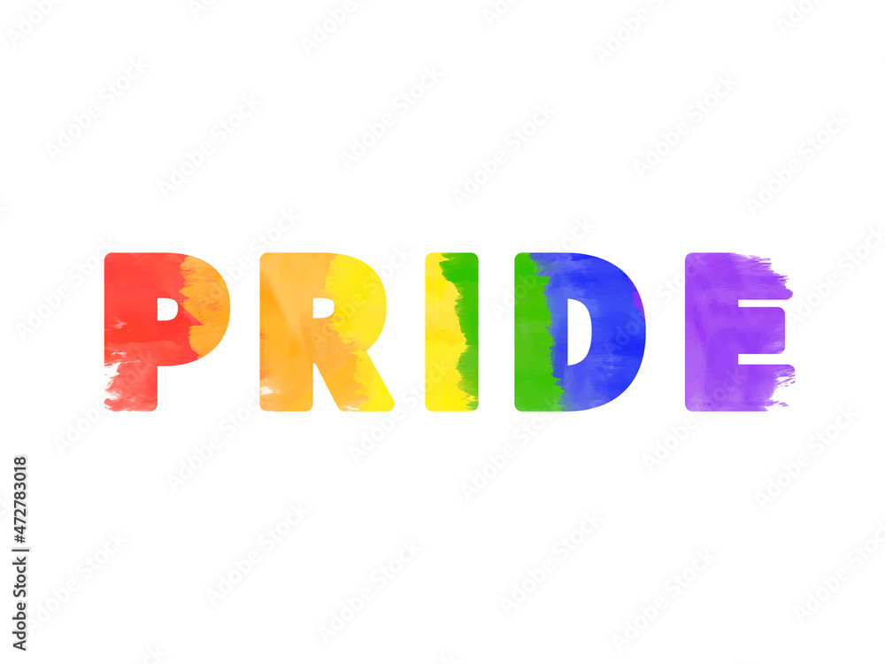 PRIDE LGBT lettering in rainbow colours, paint strokes on white PRIDE LGBT lettering in rainbow colours, paint strokes on white