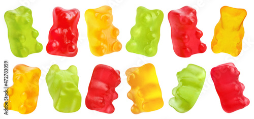 Картината върху платно Rich collection of tasty jelly gummy bears, isolated on white background