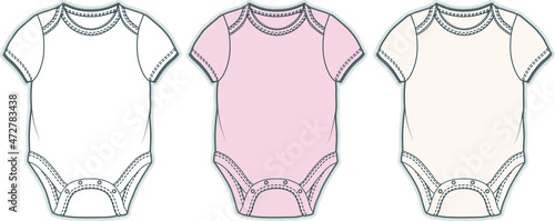  Baby Bodysuit design Flat Sketch Vector illustration  Baby girl one piece flat sketch template