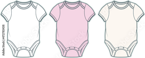 
Baby Bodysuit design Flat Sketch Vector illustration, Baby girl one piece flat sketch template