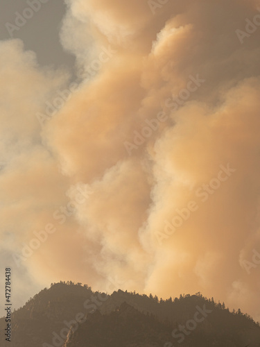Smoke from wildfire at Black Mountain, Southern Sierra Nevada Mountains, California, from drought stressed forest