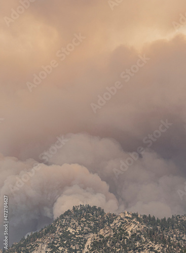 Smoke and fire clouds from wildfire at Black Mountain, Southern Sierra Nevada Mountains, California, from drought stressed forest