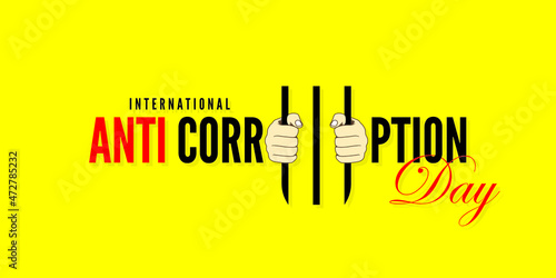 Conceptual Banner Design for International Anti Corruption Day. Illustration of Hands Holding Prison Bars.