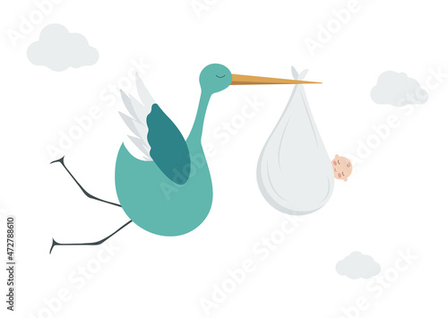 stork with baby with eyelashes and cheeks