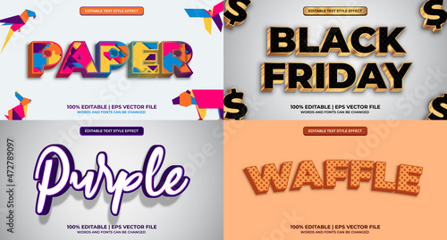 Bundle of editable text effect design vector. Set of editable text effect design. Modern editable text effect vector design