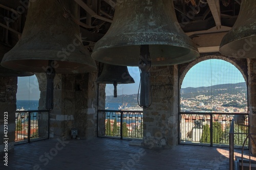 Bells on the tower of Cattedrale di San Giusto Martire in Trieste, Italy, Europe 