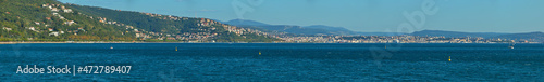Panoramic view of Trieste from Castello di Miramare in Grignano, Italy, Europe 
