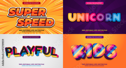 Bundle of editable text effect design vector. Set of editable text effect design. Modern editable text effect vector design