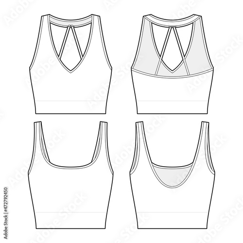 Crop bra top fashion vector sketch, Apparel template, Sports bra