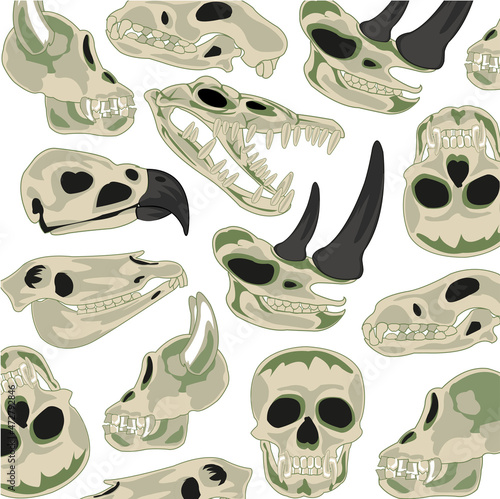 Skull of the person and different animal decorative pattern