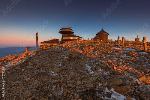 Late autumn views from the highest peak of the Karkonosze Mountains - Śnieżka.