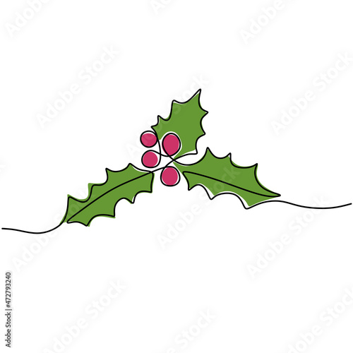 Continuous one single line of holy winter flower isolated on white background.