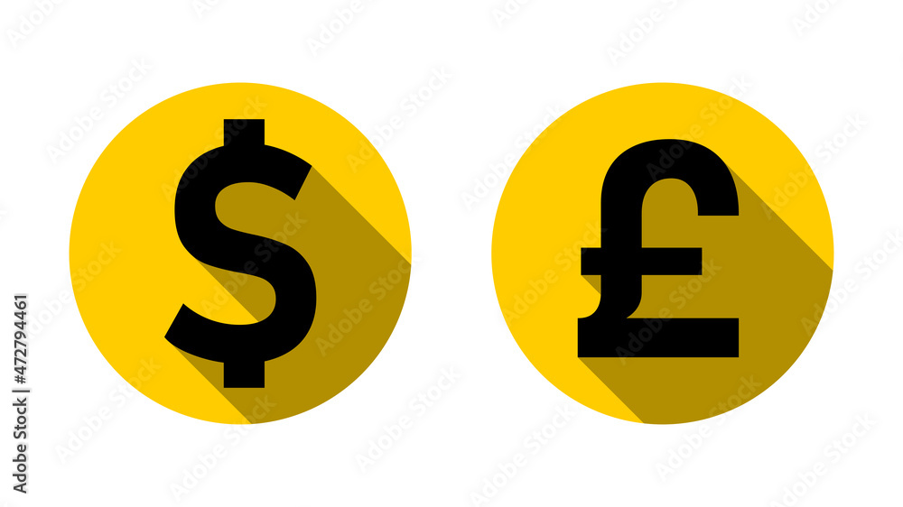 US Dollar British Pound or Sterling Exchange Rate Currency Sign or Icon Set with a Gold Coin Style Design and 3D Shadow Effect. Vector Image. US Dollar British Pound or Sterling Exchange Rate Currency Sign or Icon Set with a Gold Coin Style Design and 3D Shadow Effect. Vector Image.