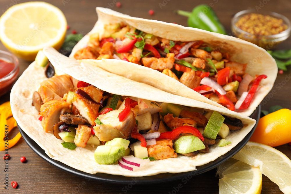 Concept of tasty food with taco close up Concept of tasty food with taco close up