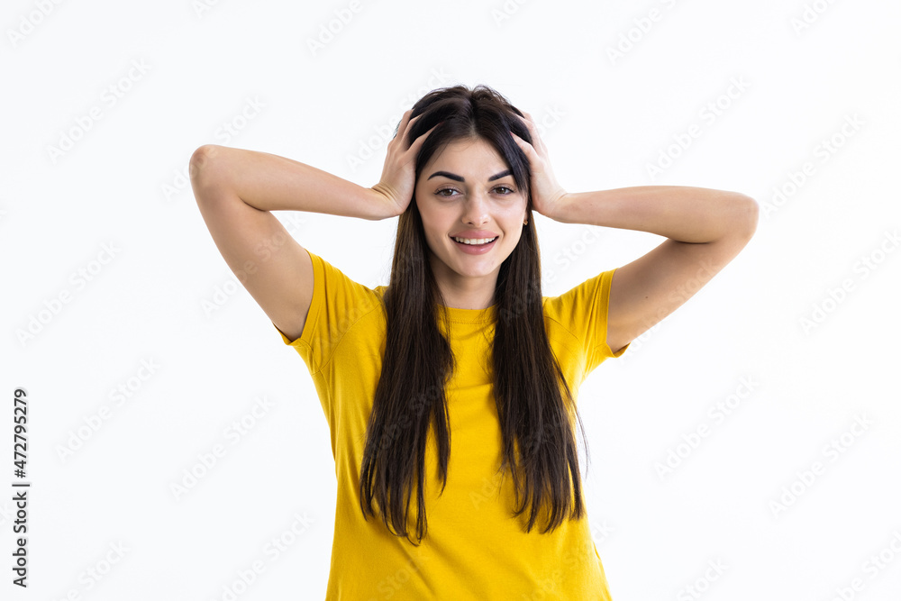 Surprised happy beautiful woman in excitement isolated over white background Surprised happy beautiful woman in excitement isolated over white background