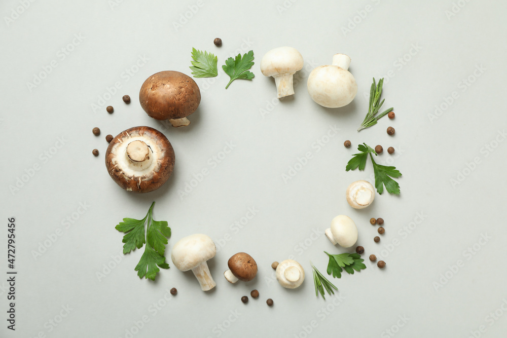 Concept of tasty food with champignon on light