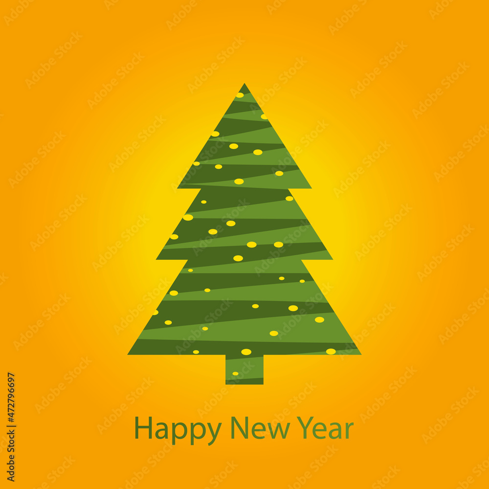 Merry Christmas and a Happy New Year. Christmas tree on yellow background. Vector Illustration. Can be used for greeting card, posters, business cards or for web. Merry Christmas and a Happy New Year. Christmas tree on yellow background. Vector Illustration. Can be used for greeting card, posters, business cards or for web.
