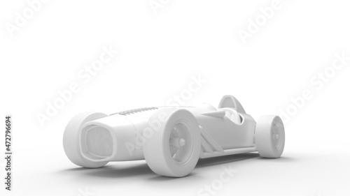 3D rendering of a vintage historic race car isolated on white empty studio space. Computer model transportation vehicle. © Sepia100