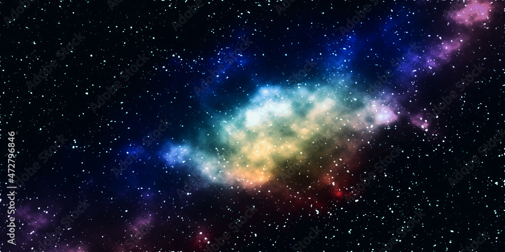 Ilustración del universo, mostrando una nebulosa de diferentes colores