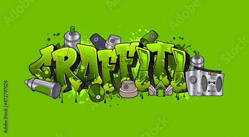 Graffiti Slime Street Art Logotype with Boombox photo
