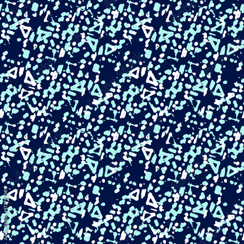 Vector Dye Effect Seamless. Ethnic Texture. Floral Bohemian Prints. Blue Tonal Ornament. Abstract Bohemian Tile. Indigo Tie Dye Tile. Watercolor Background. Bleached Textile.